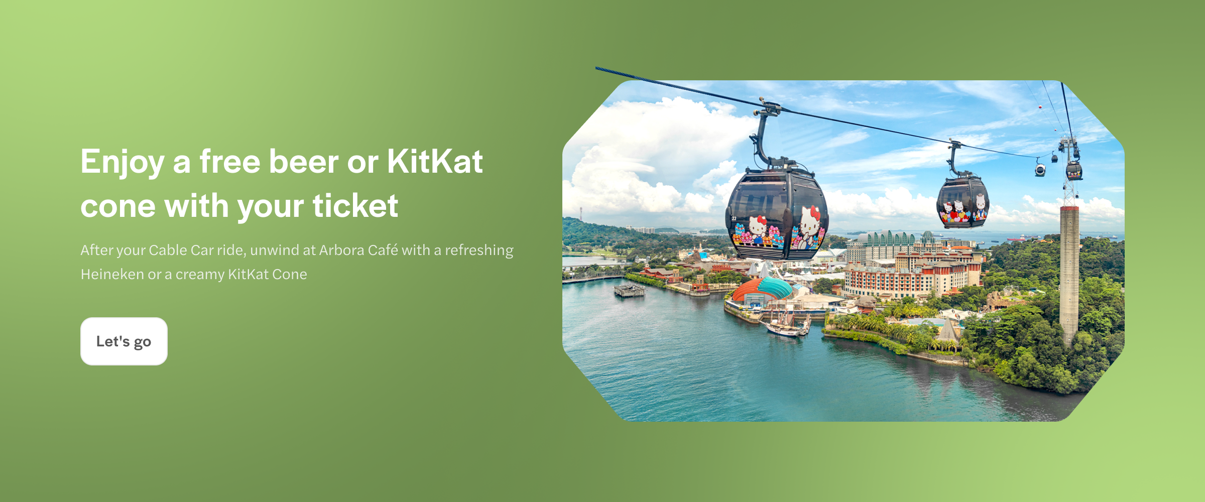 Singapore Cable Car over Sentosa Island with cityscape view.